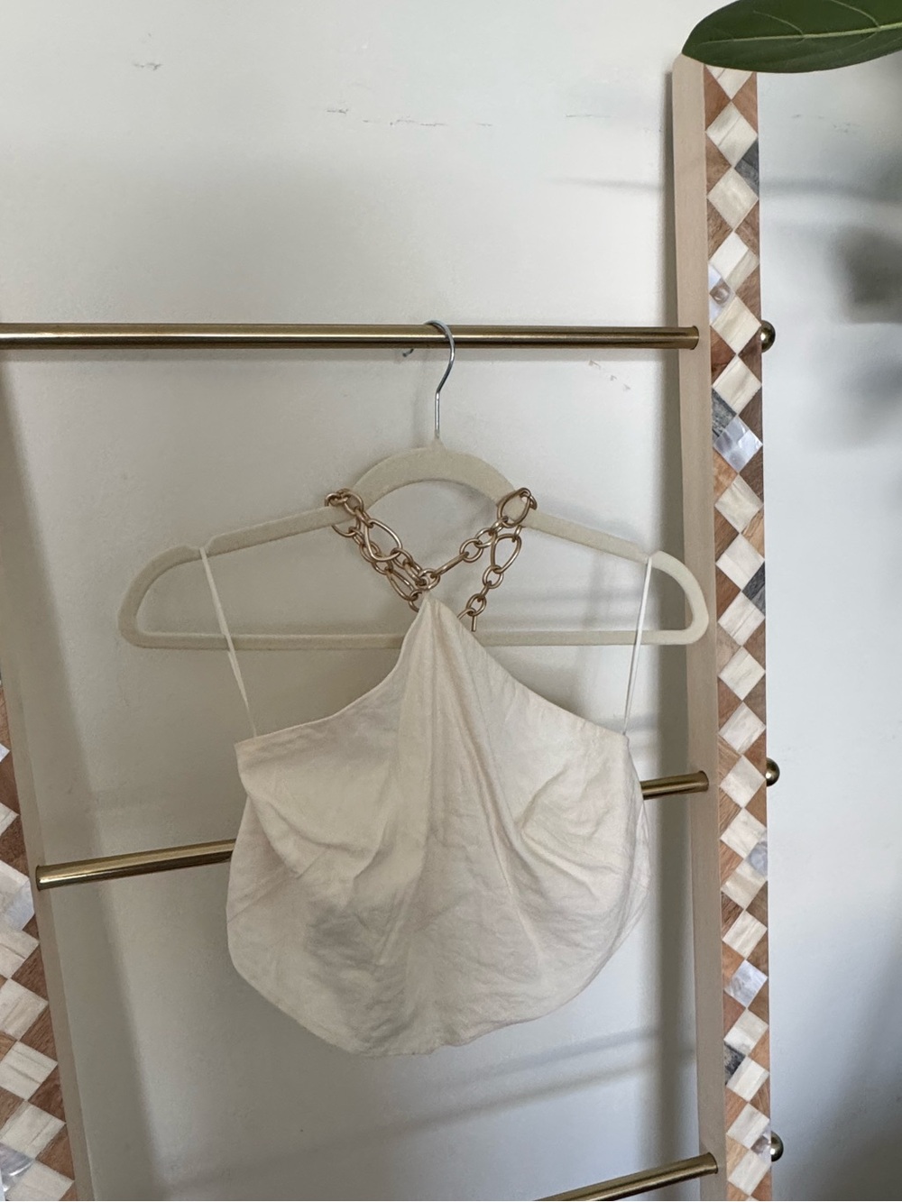 Cult Gaia Olivine Off White Chain Halter Top Gold Chain Open Back Linen Blend XS - Picture 5 of 6